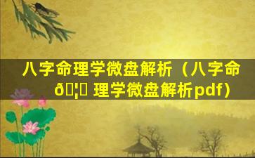 八字命理学微盘解析（八字命 🦅 理学微盘解析pdf）